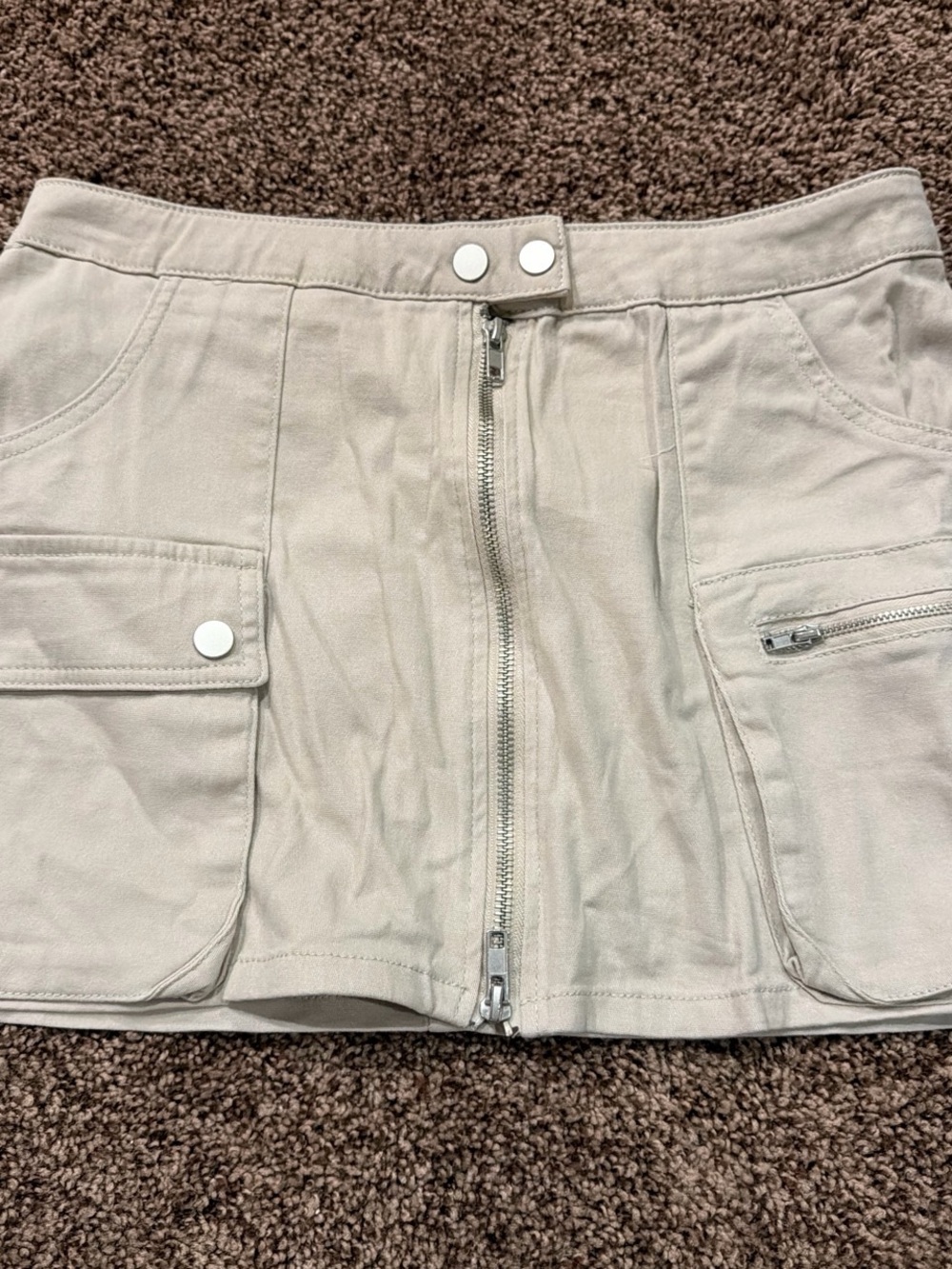 Charlotte Russe Beige Mini Skirt with Front Zip & Cargo Pockets